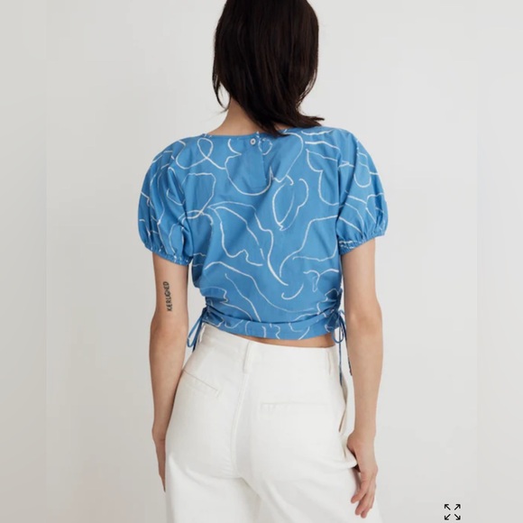 NWOT Madewell Embroidered Poplin Puff-Sleeve Cutout Crop Top, size L - Picture 3 of 6